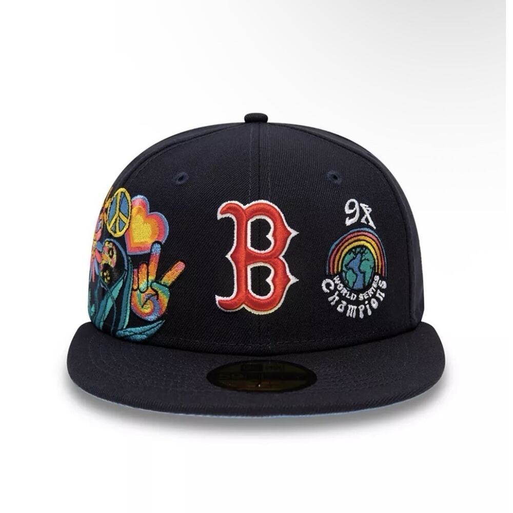 New Era Boston Red Sox Groovy 59FIFTY Fitted Embroidered Navy Blue Hat 7 1/8"